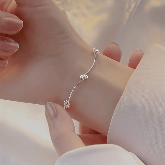 s925 Sterling silver beanie knot bracelet female niche light luxury style simple ins Mosaic beads geometric hand jewelry gift to baby