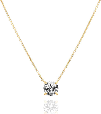 APT 14K Gold Plated Crystal Solitaire 1.5 Carat (7.3mm) CZ Dainty Choker Necklace | Gold Necklaces for Women