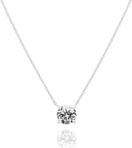 APT 14K Gold Plated Crystal Solitaire 1.5 Carat (7.3mm) CZ Dainty Choker Necklace | Gold Necklaces for Women