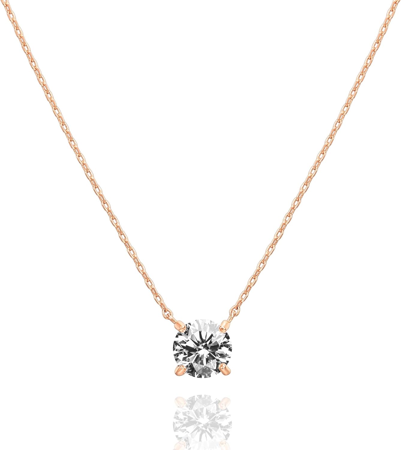 APT 14K Gold Plated Crystal Solitaire 1.5 Carat (7.3mm) CZ Dainty Choker Necklace | Gold Necklaces for Women