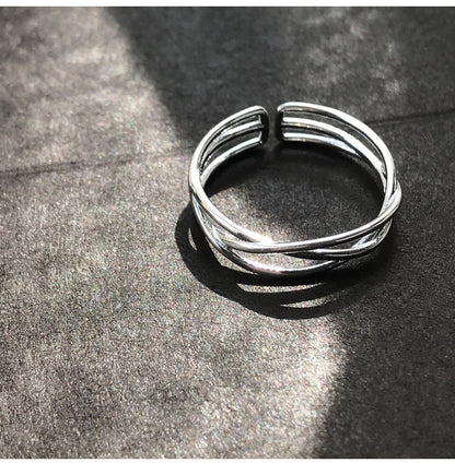 s925 silver plated cross open ring female simple Instagram niche design sense of fashion everything cold wind index finger