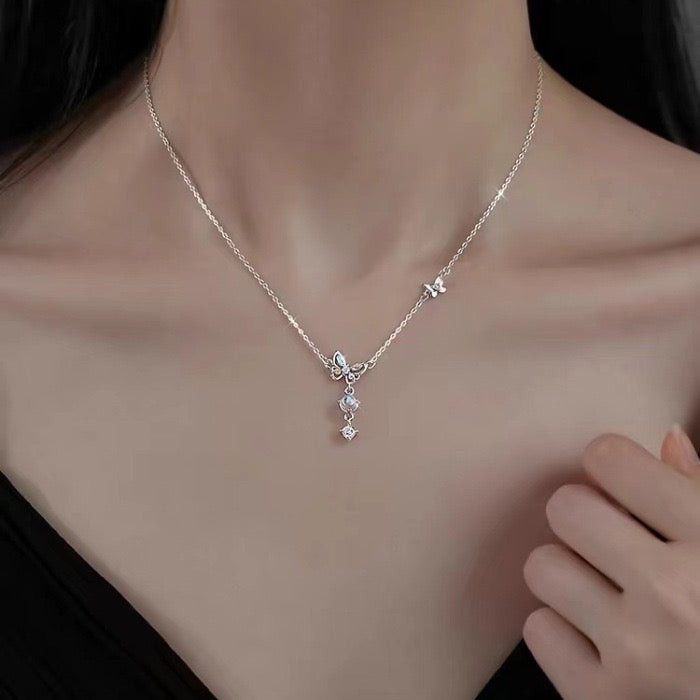 925 silver-plated butterfly necklace 2024 new explosive choker female light luxury niche advanced collarbone chain