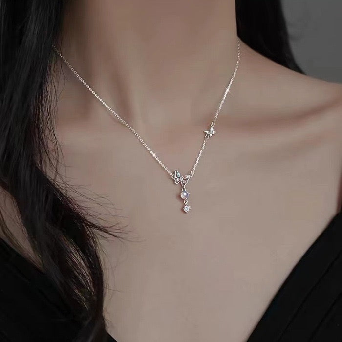 925 silver-plated butterfly necklace 2024 new explosive choker female light luxury niche advanced collarbone chain