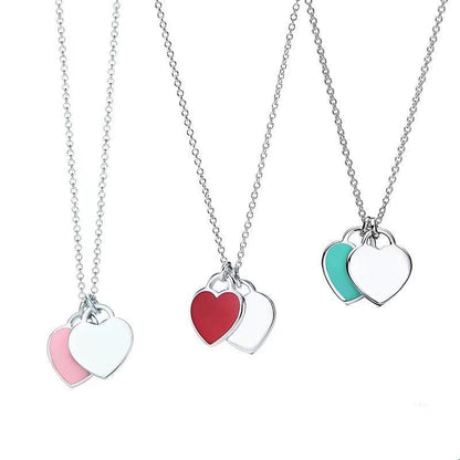 Internet celebrity popular love bracelet female red blue pink simple versatile oil drop enamel double heart necklace