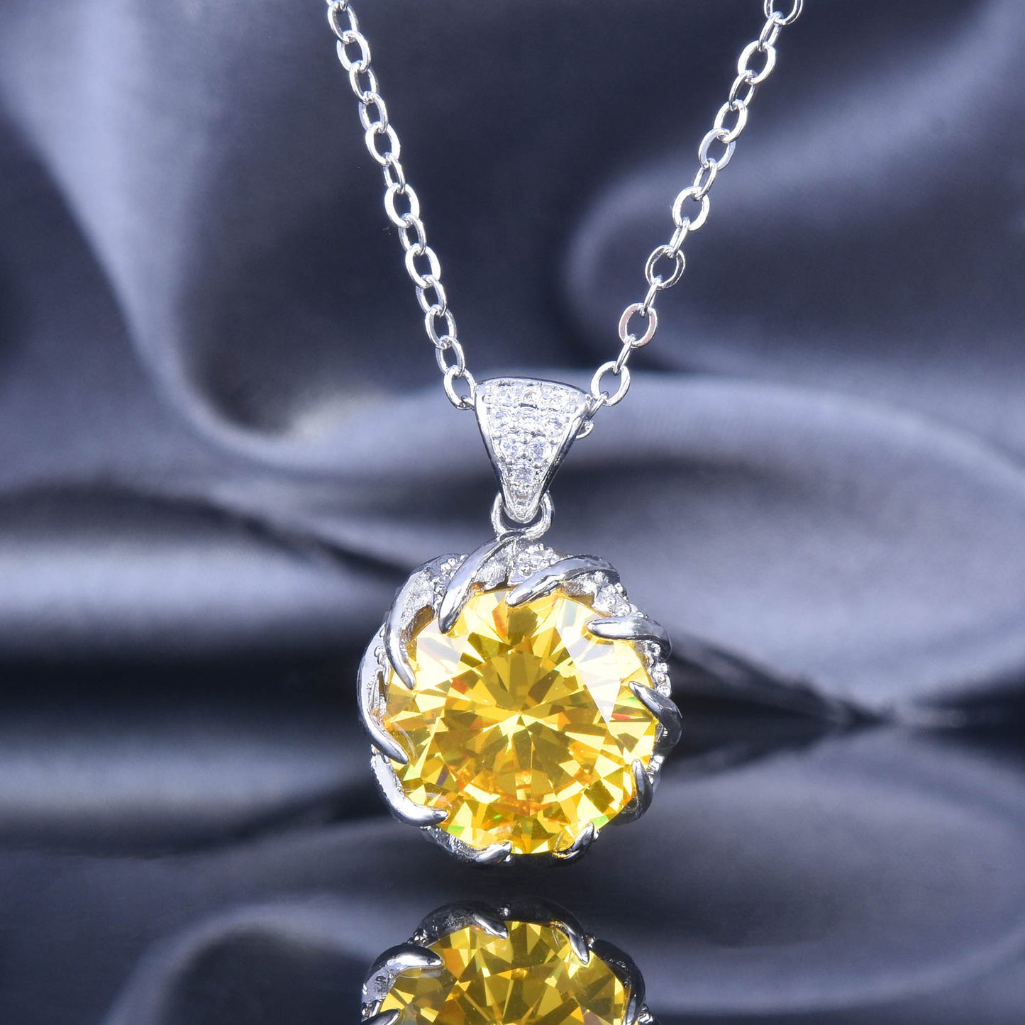 New full diamond lotus set 7.5 carat bright yellow diamond pendant APT stud earrings colorful treasure ring j8109