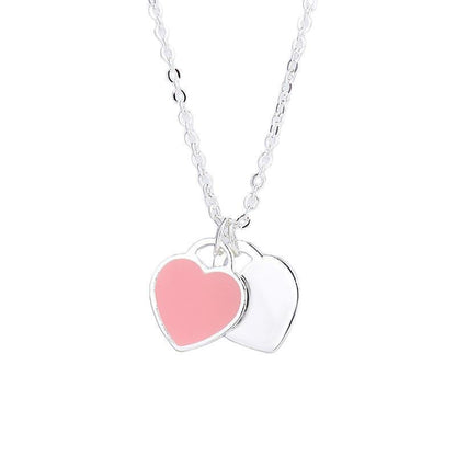 Explosive Love Necklace Women's 925 Sterling Silver Red Heart Oil Drip Enamel Blue Clavicle Chain Double Heart Pendant Peach Heart T Home