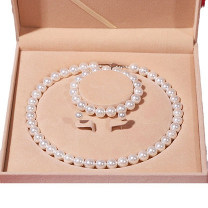 Natural deep-sea bead pearl necklace women's wind three-piece set collarbone chain Mother's Day gift