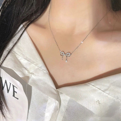 Concentric Bow Necklace Women's Light Luxury Niche Premium Design Sense Clavicle Chain Gentle Fairy Student Versatile