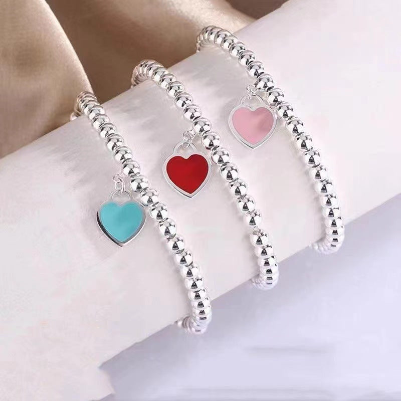 Internet celebrity popular love bracelet female red blue pink simple versatile oil drop enamel double heart necklace