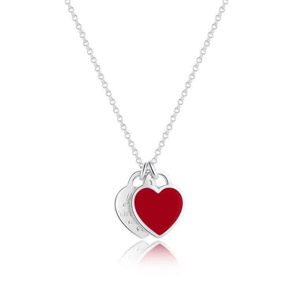 Explosive Love Necklace Women's 925 Sterling Silver Red Heart Oil Drip Enamel Blue Clavicle Chain Double Heart Pendant Peach Heart T Home