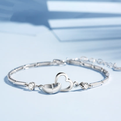 Japan and South Korea sweet personality double heart bracelet female Heart to heart plated silver gold high-grade heart bracelet jewelry