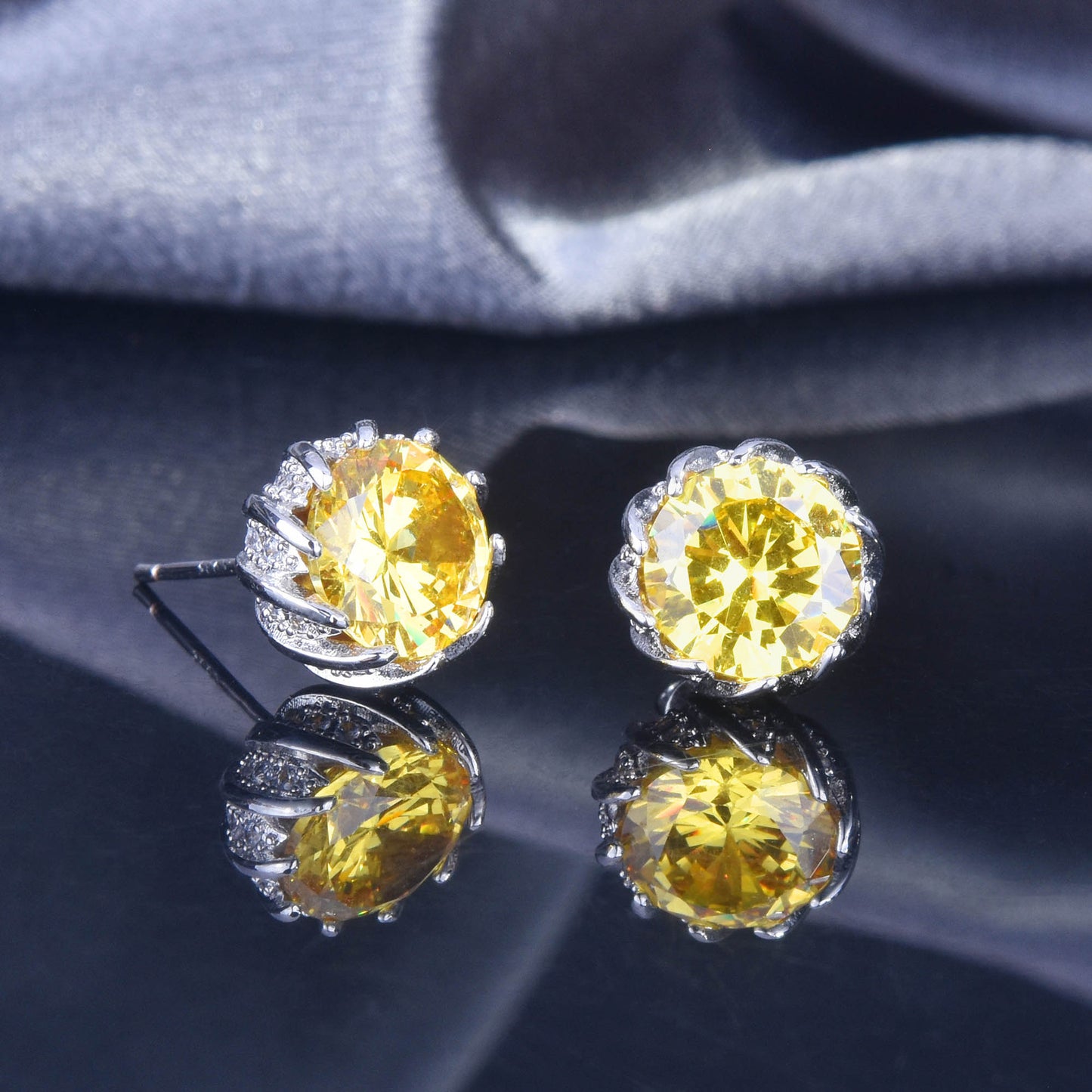 New full diamond lotus set 7.5 carat bright yellow diamond pendant APT stud earrings colorful treasure ring j8109