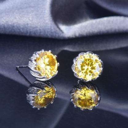 New full diamond lotus set 7.5 carat bright yellow diamond pendant APT stud earrings colorful treasure ring j8109