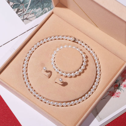 Natural deep-sea bead pearl necklace women's wind three-piece set collarbone chain Mother's Day gift