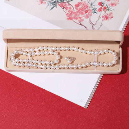 Natural deep-sea bead pearl necklace women's wind three-piece set collarbone chain Mother's Day gift