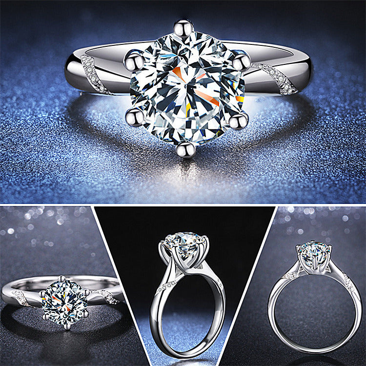 925 High Carbon Diamond Psychic Six-Claw Simulation Diamond Ring Hot Sale Classic One Carat Full Diamond Wedding Opening Ring Women