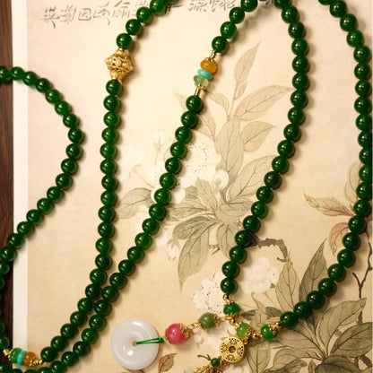 Original handmade emerald chalcedony long round bead necklace featuring pomegranate gravel national style accessories crossbody back chain