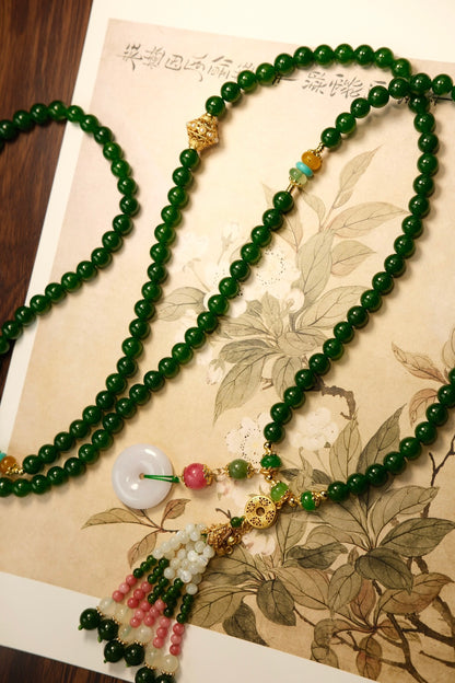 Original handmade emerald chalcedony long round bead necklace featuring pomegranate gravel national style accessories crossbody back chain