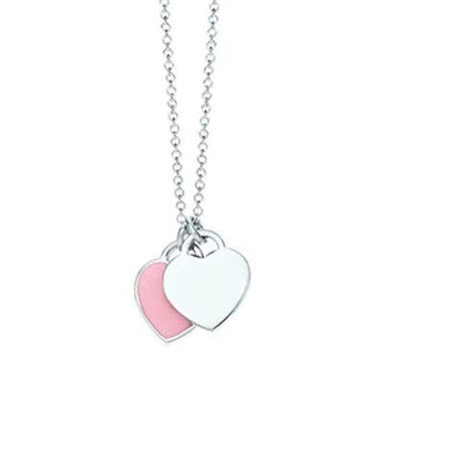 Internet celebrity popular love bracelet female red blue pink simple versatile oil drop enamel double heart necklace